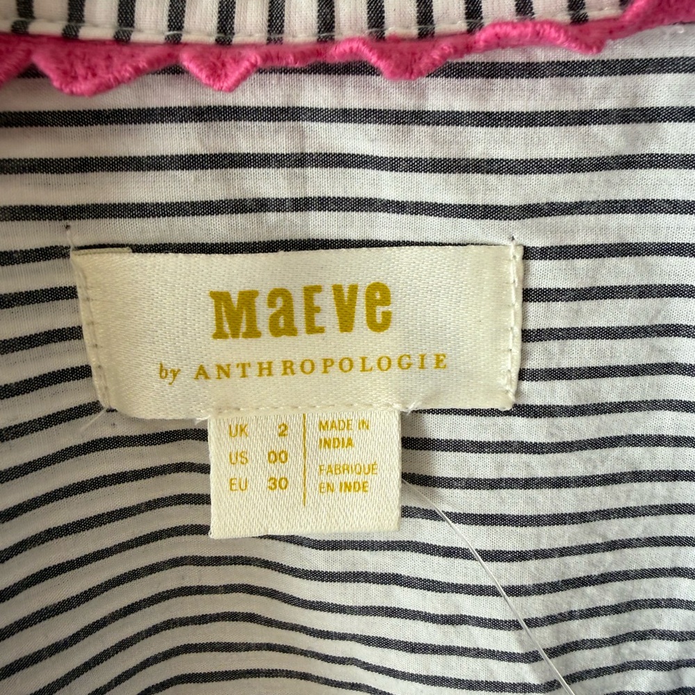 Anthropologie Maeve Floral Sequin Striped Cotton Button-down Shirt - 00 - Picture 6 of 7